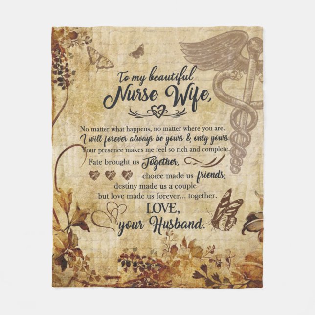 Nurse Wife Gifts | Letter To My Beautiful Wife Fleece Blanket (Front)