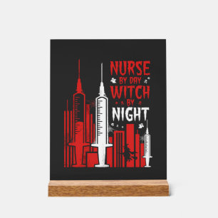 Nurse Witch Halloween Skyline Design_1 Acrylic Sign