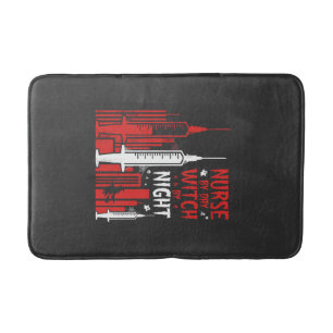 Nurse Witch Halloween Skyline Design_1 Bath Mat