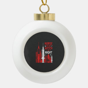Nurse Witch Halloween Skyline Design_1 Ceramic Ball Christmas Ornament