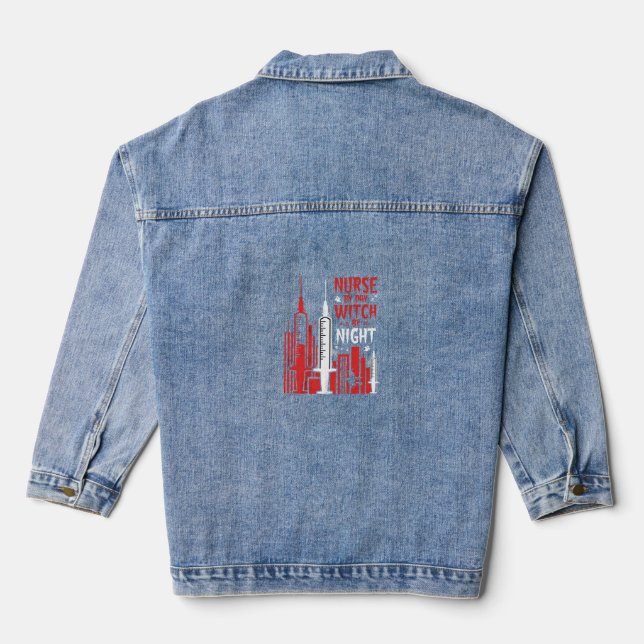 Nurse Witch Halloween Skyline Design_1 Denim Jacket (Back)
