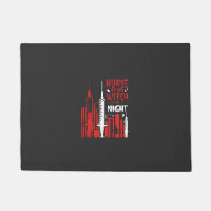 Nurse Witch Halloween Skyline Design_1 Doormat
