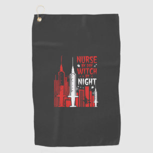 Nurse Witch Halloween Skyline Design_1 Golf Towel