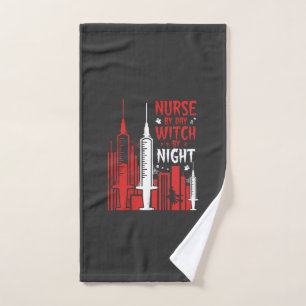 Nurse Witch Halloween Skyline Design_1 Hand Towel