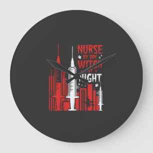 Nurse Witch Halloween Skyline Design_1 Large Clock