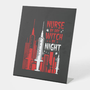Nurse Witch Halloween Skyline Design_1 Pedestal Sign