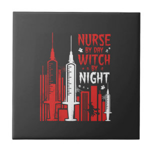 Nurse Witch Halloween Skyline Design_1 Tile