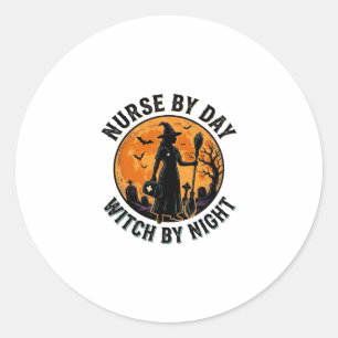 Nurse Witch Halloween Vintage Spooky Shift Design Classic Round Sticker