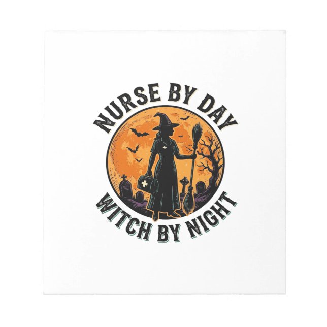 Nurse Witch Halloween Vintage Spooky Shift Design Notepad (Front)