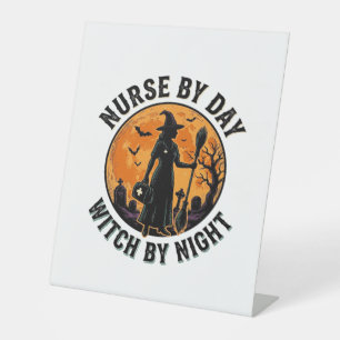 Nurse Witch Halloween Vintage Spooky Shift Design Pedestal Sign