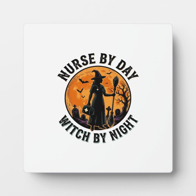 Nurse Witch Halloween Vintage Spooky Shift Design Plaque (Front)