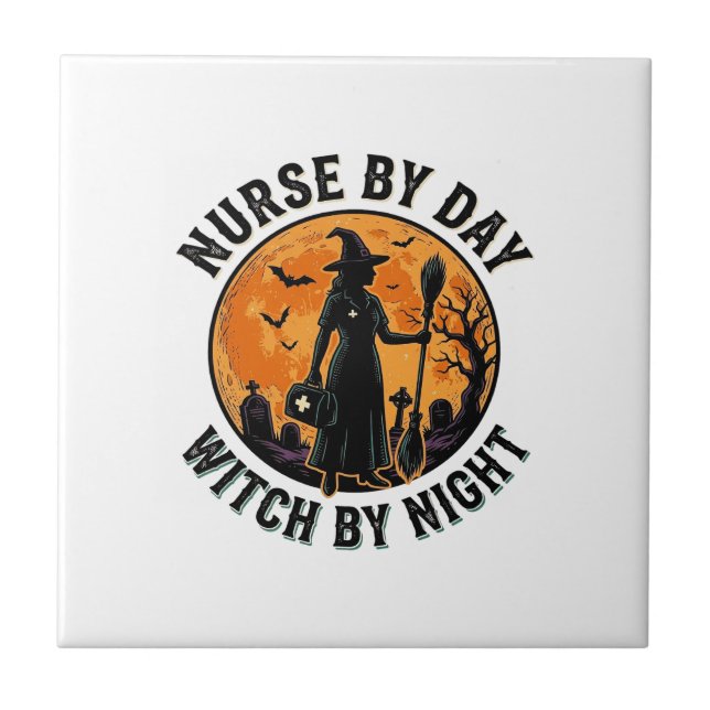 Nurse Witch Halloween Vintage Spooky Shift Design Tile (Front)