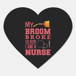 Nurse witches broom heart sticker