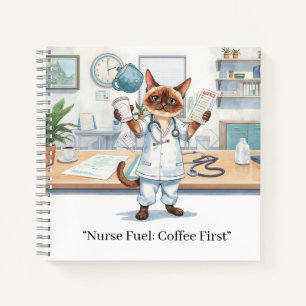Nurse with coffee and YOUR OWN TEXT Notebook