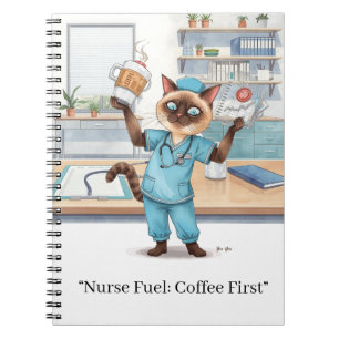 Nurse with coffee and YOUR OWN TEXT Notebook