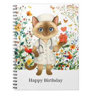 Nurse with gift with flower background notebook