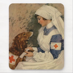 Nurse with Golden Retriever 1917 WW1 Mouse Mat