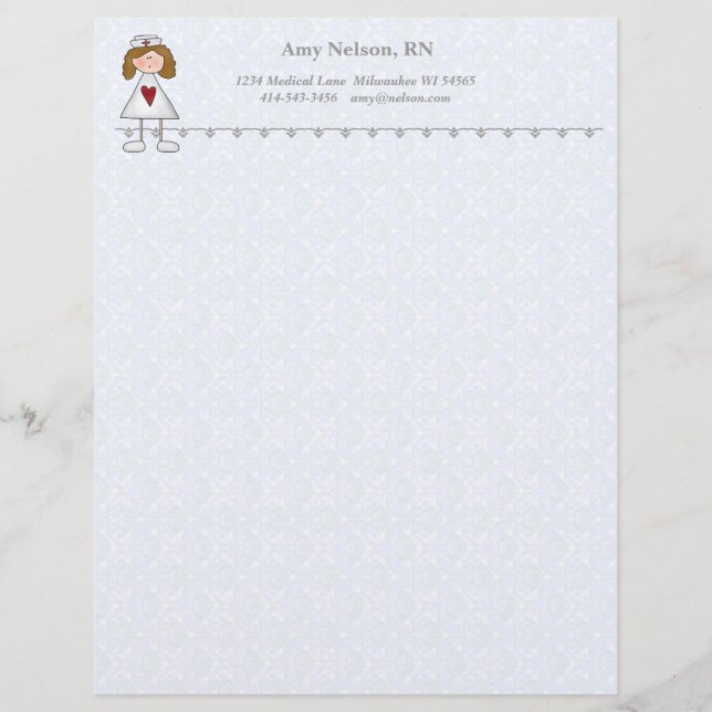 Nurse With Heart Custom Personalised Letterhead (Front)