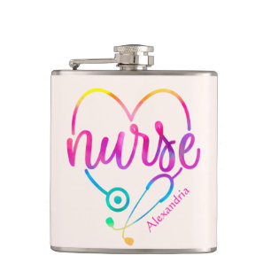 "Nurse" with Heart-Shaped Stethoscope Hip Flask