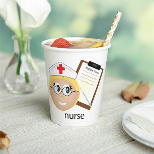 Nurse with Medical Clipboard and Thermometer Paper Cups