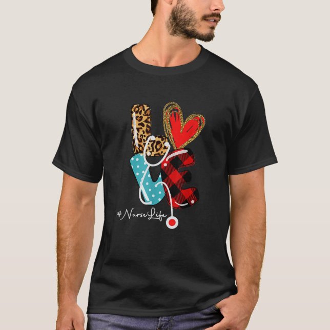 NurseLife RN LPN CNA Healthcare Heart Leopard Nurs T-Shirt (Front)