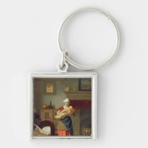 Nursemaid with baby in an interior key ring