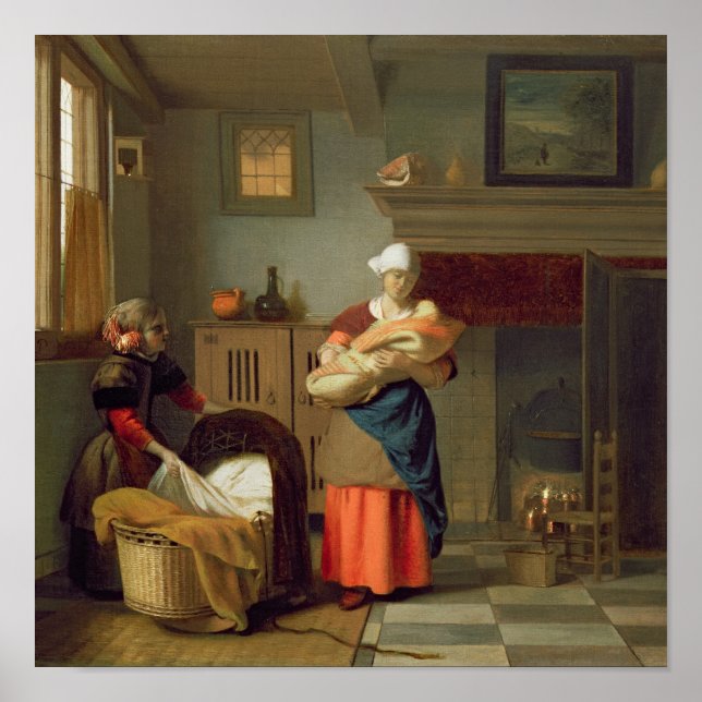 Nursemaid with baby in an interior poster (Front)
