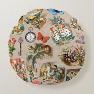  Nursery Alice Colourful 1800s Classic Wonderland  Round Cushion
