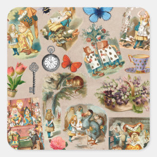  Nursery Alice Colourful 1800s Classic Wonderland  Square Sticker