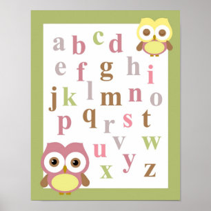 Nursery alphabet baby girl owl wall art