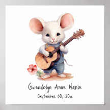 Nursery Art Mouse Playing Guitar, Right-handed