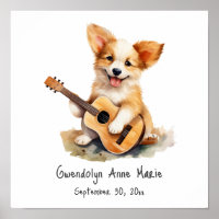 Nursery Art Poster Puppy with Guitar