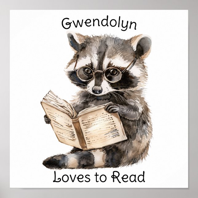 Nursery Art Poster Racoon Reading  (Front)