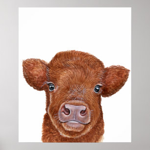 Nursery Art Red Highland Cow Calf  Poster