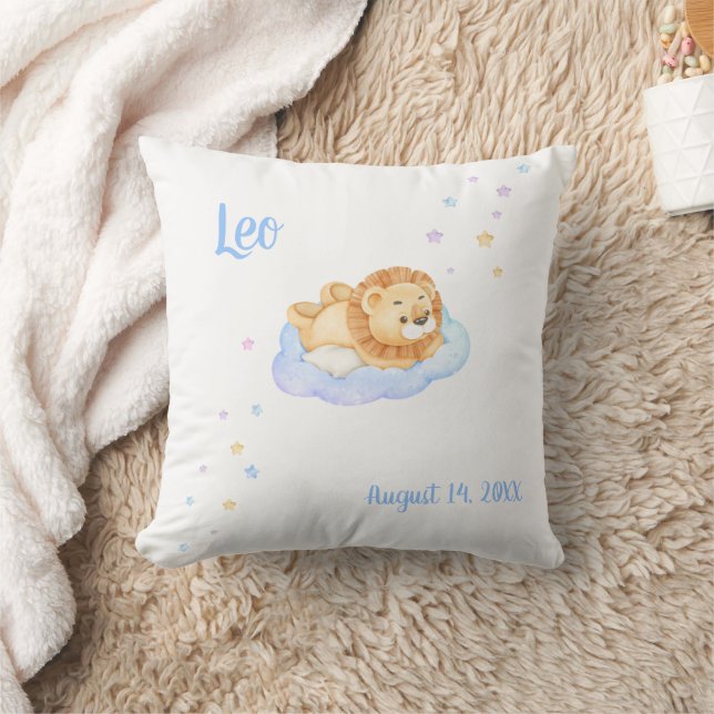 Nursery Baby Lion Pillow with Name and Birthdate (Blanket)