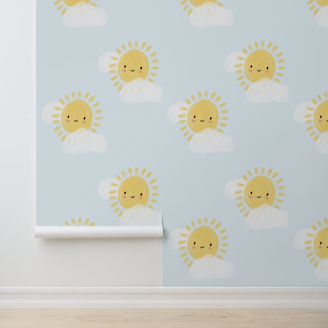 Nursery Baby Neutral Cute Sunshine Kids Bedroom Wallpaper (Application)