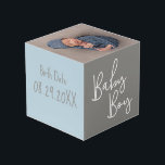 Nursery baby photo birth Date Blue grey Cube<br><div class="desc">Create a keepsake for your son with this photo cute. Make each side unique and personalised. Include a photo,  birth date a special message. Featured in blue and grey motif colours.</div>