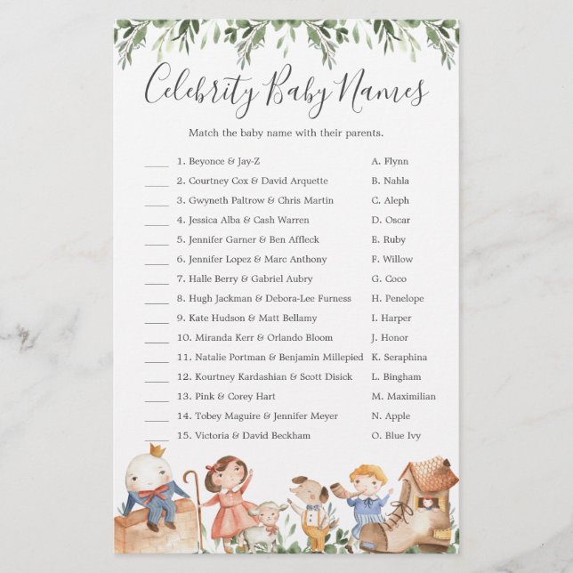 Nursery Baby Shower Celebrity Baby Names Game (Front)