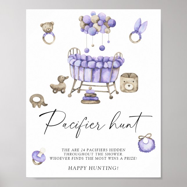 Nursery baby shower - pacifier hunt game poster (Front)