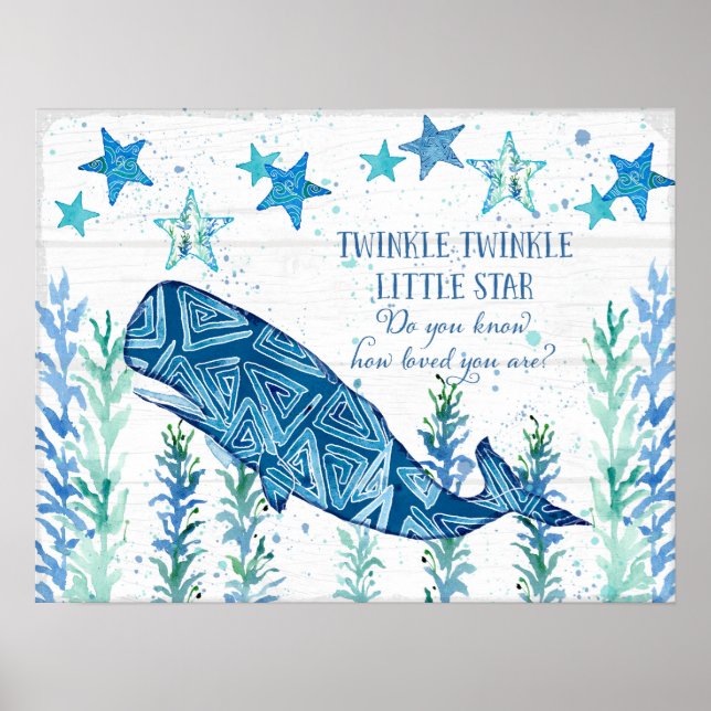 Nursery Baby Whale Starfish Modern Beach Geometric Poster (Front)