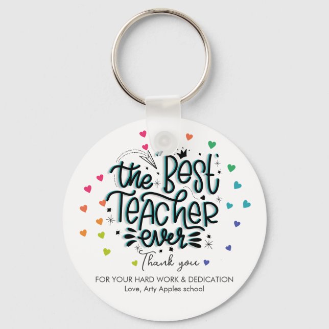 Nursery Best teacher rainbow colour heart Tote Bag Key Ring (Front)