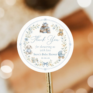 Nursery Blue Floral Baby Shower Sticker