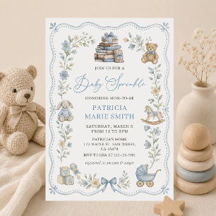 Nursery Blue Floral Baby Sprinkle Invitation