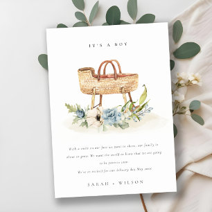 Nursery Blue Floral Bassinet Baby Announcement
