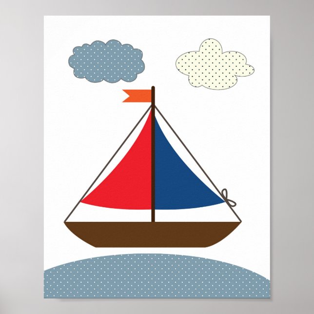 Nursery boat illustration for nautical theme rooms poster (Front)