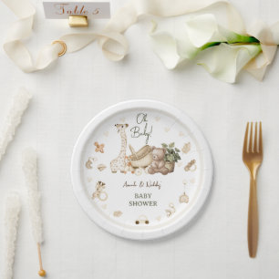 Nursery Bohemian Giraffe & Bear Toys Baby Shower Paper Plate