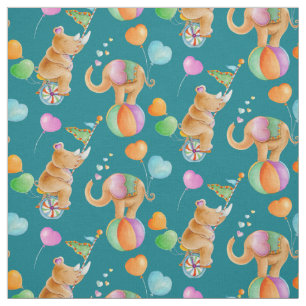 Nursery circus animal watercolor art fabric