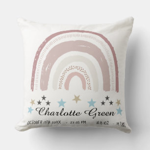 Nursery Cushion Birth Record Rainbow Stars