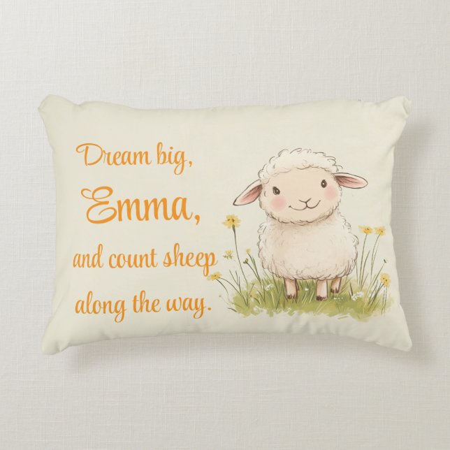 Nursery Decor, Cute Sheep, Personalised  Decorative Cushion (Front)