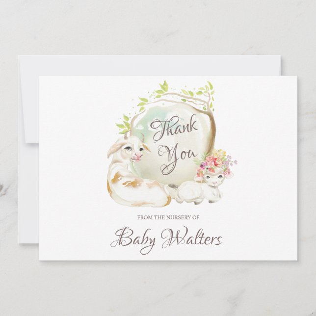 Nursery Farm Animal Baby Shower Thank You Card (Front)